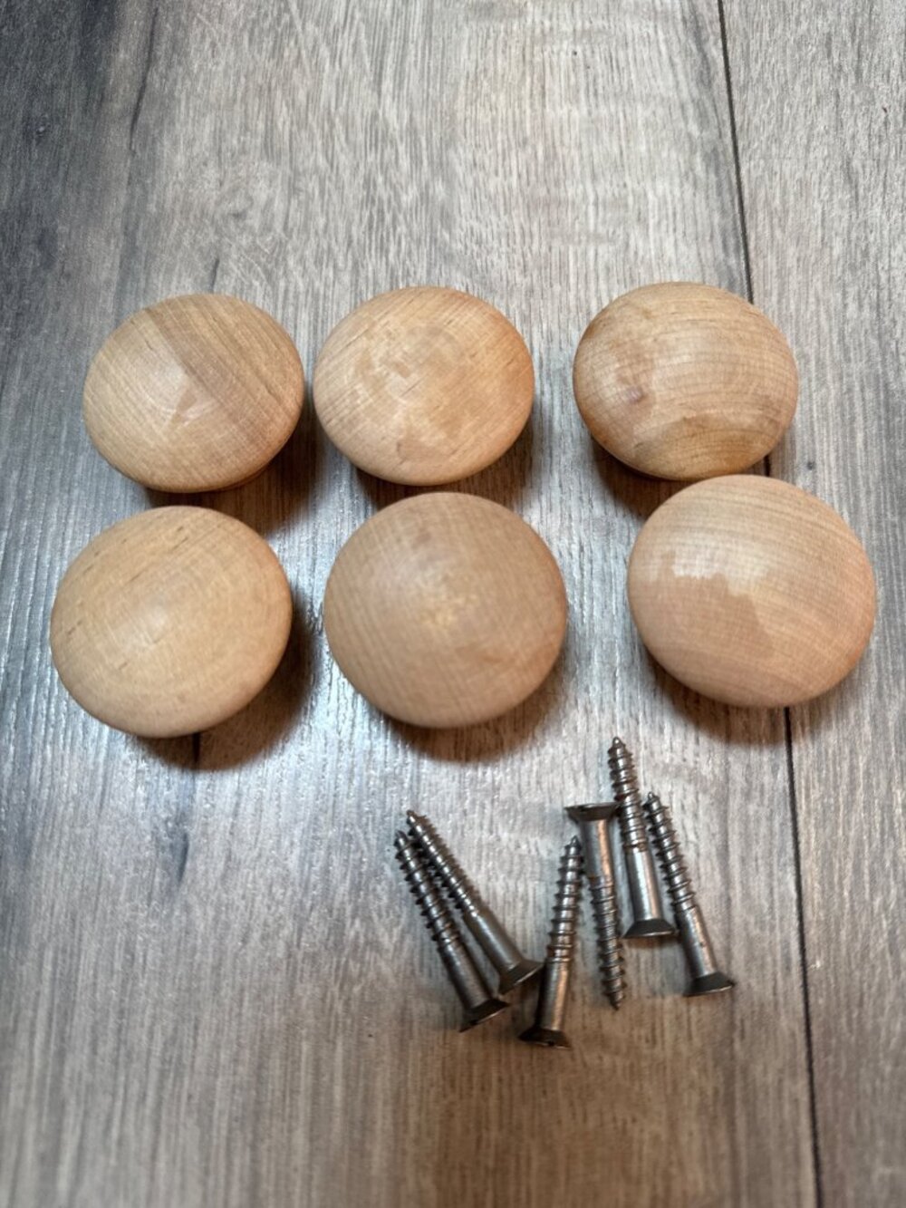 6-Piece Natural Wood Unfinished Drawer Knobs With Screws 2-Inch Diameter
